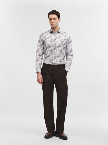 Grey & White Printed Slim Fit Party Wear Shirt | Greenfibre