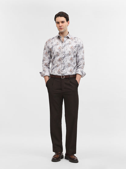 Grey & White Printed Slim Fit Party Wear Shirt | Greenfibre