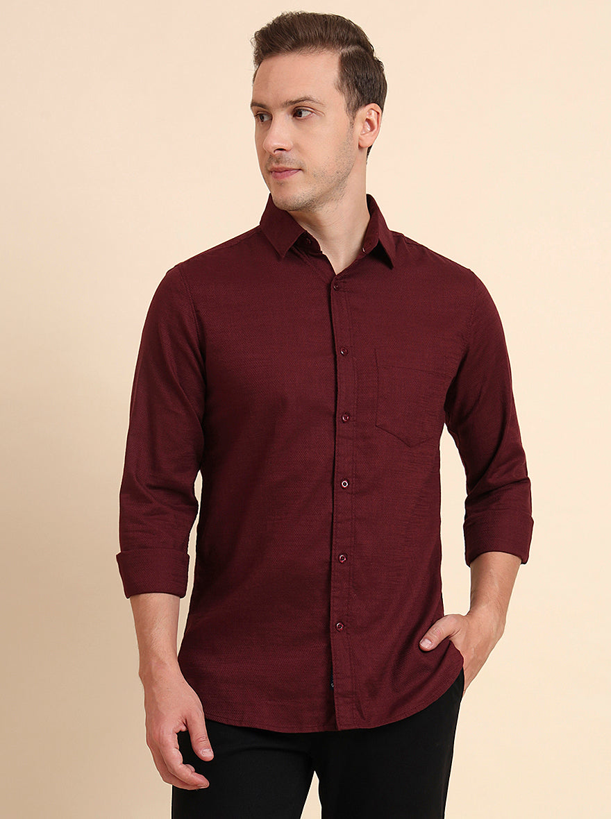 Wine Solid Slim Fit Casual Shirt | JadeBlue