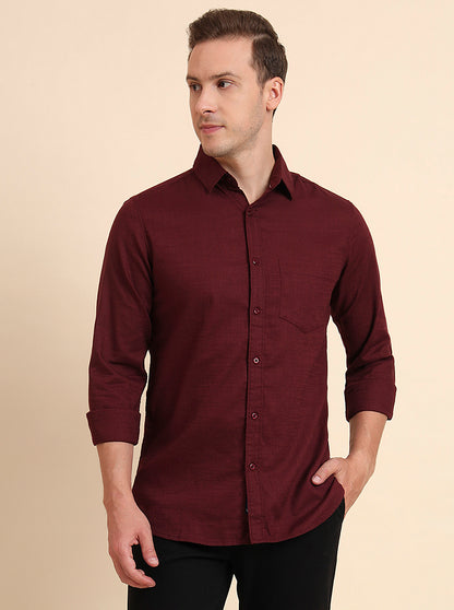 Wine Solid Slim Fit Casual Shirt | JadeBlue