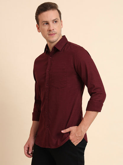 Wine Solid Slim Fit Casual Shirt | JadeBlue