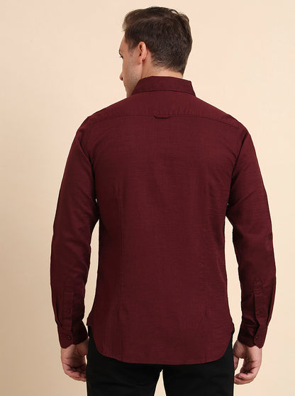 Wine Solid Slim Fit Casual Shirt | JadeBlue