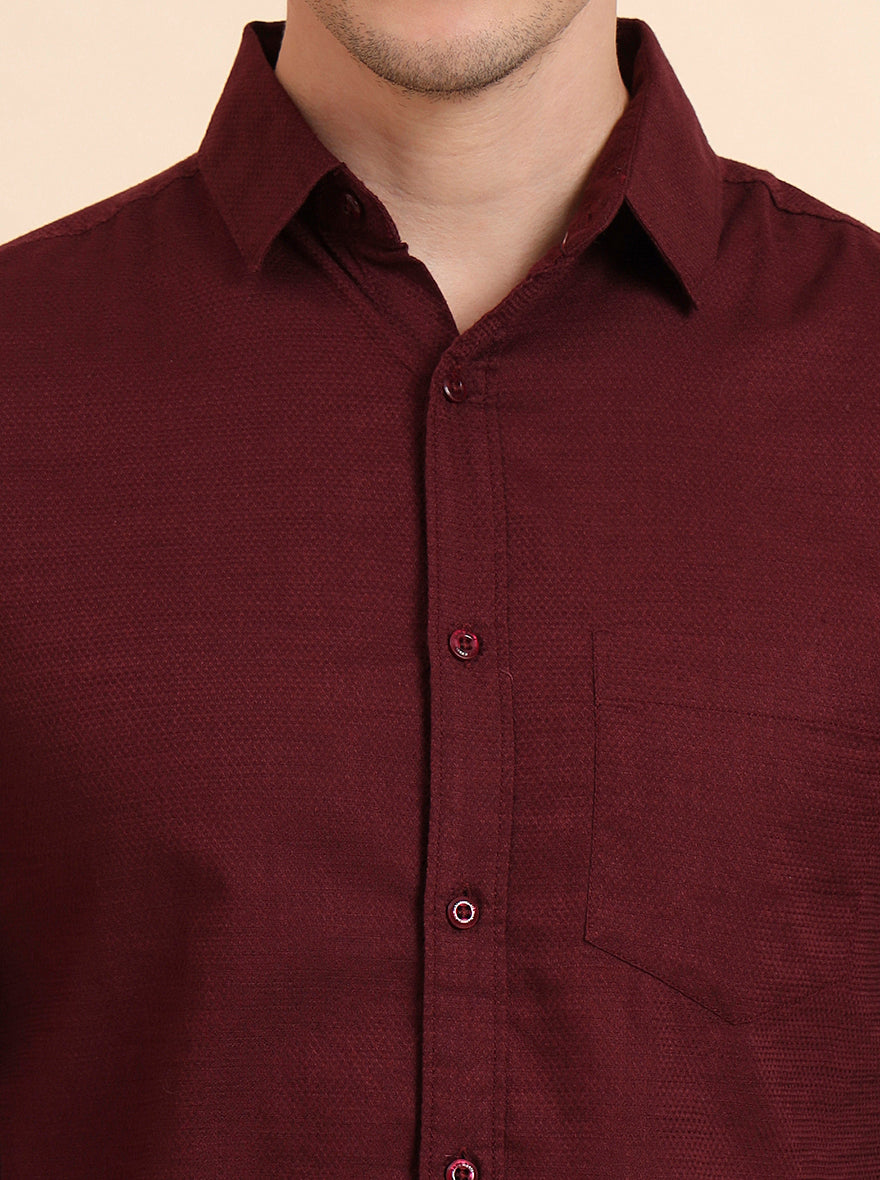 Wine Solid Slim Fit Casual Shirt | JadeBlue