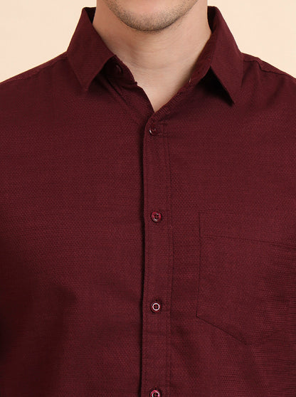 Wine Solid Slim Fit Casual Shirt | JadeBlue