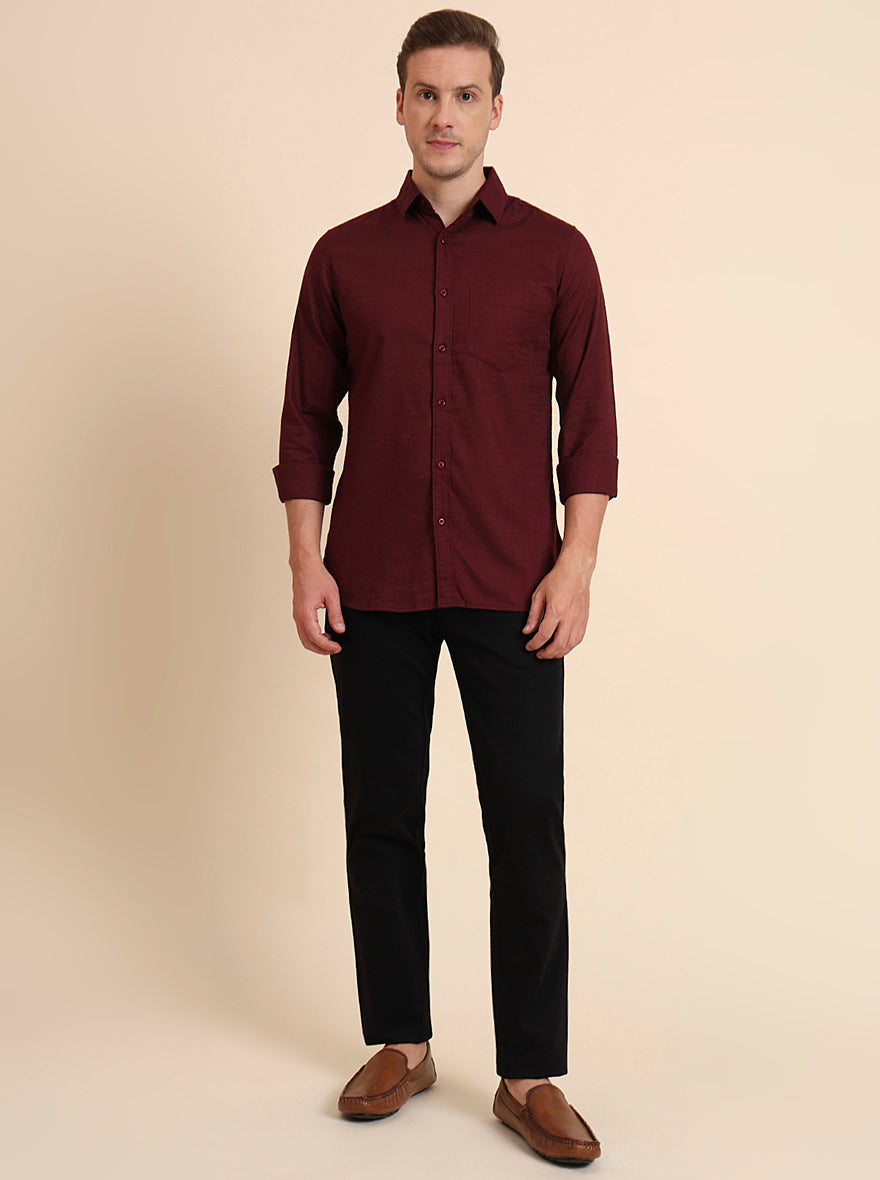 Wine Solid Slim Fit Casual Shirt | JadeBlue