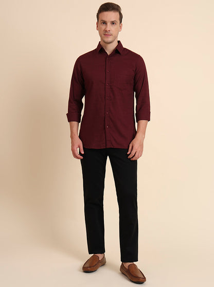 Wine Solid Slim Fit Casual Shirt | JadeBlue