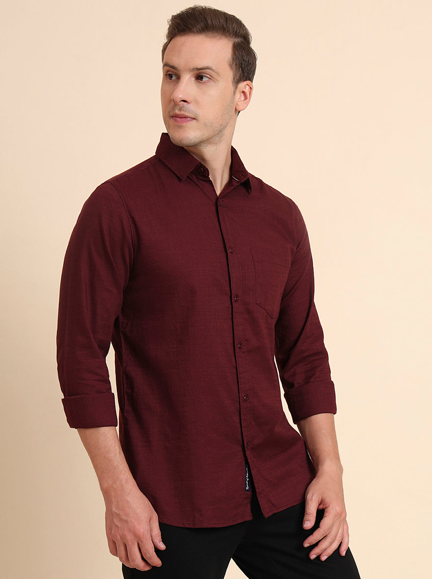 Wine Solid Slim Fit Casual Shirt | JadeBlue