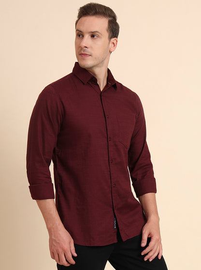 Wine Solid Slim Fit Casual Shirt | JadeBlue