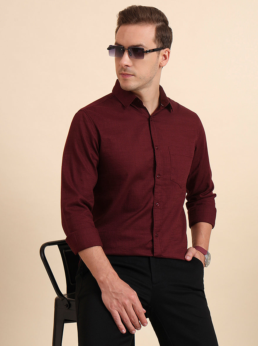 Wine Solid Slim Fit Casual Shirt | JadeBlue