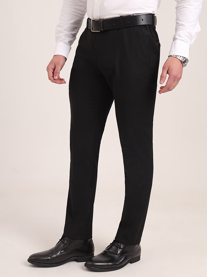 Black Solid Super Slim Fit Formal Trouser | JadeBlue Youth