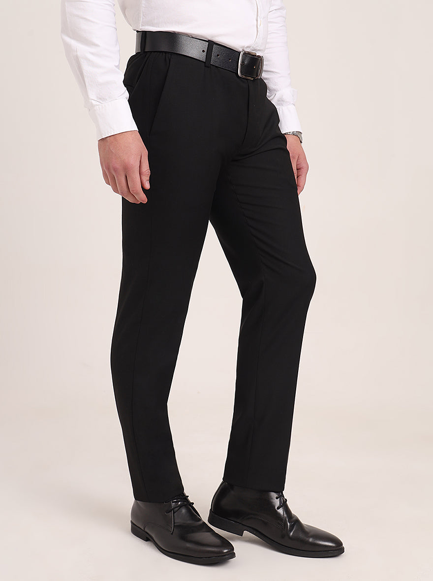 Black Solid Super Slim Fit Formal Trouser | JadeBlue Youth