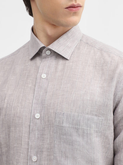 Grey Striped Slim Fit Formal Shirt | JadeBlue