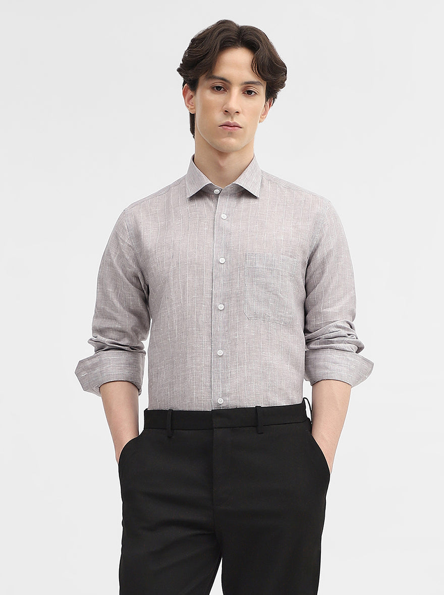 Grey Striped Slim Fit Formal Shirt | JadeBlue
