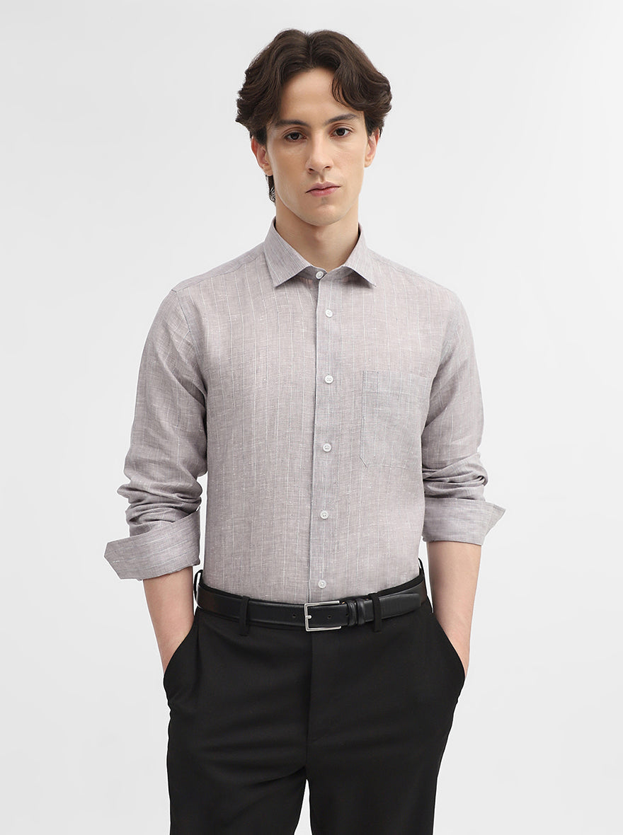 Grey Striped Slim Fit Formal Shirt | JadeBlue