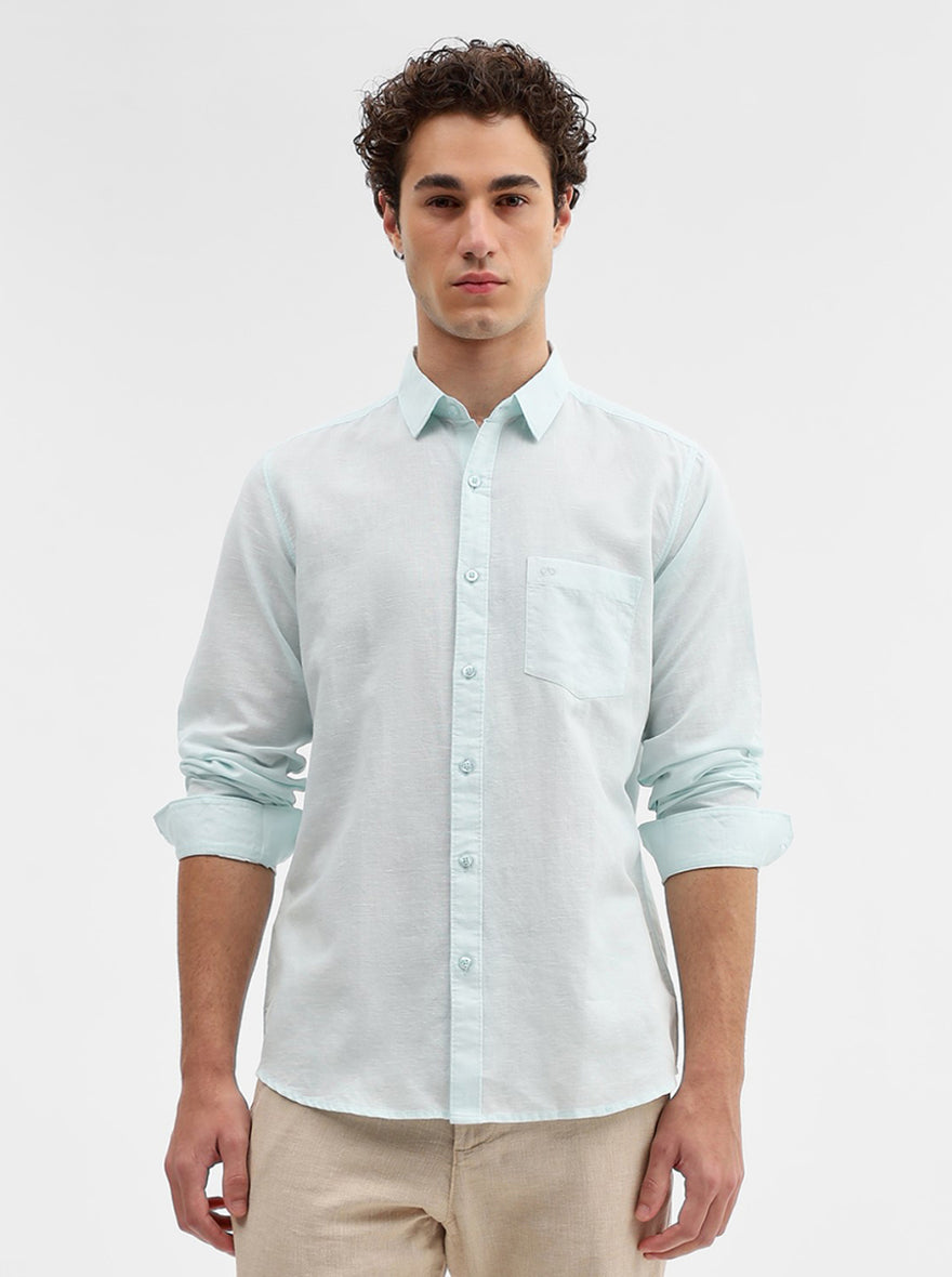 Aqua Blue Solid Slim Fit Casual Shirt | JadeBlue