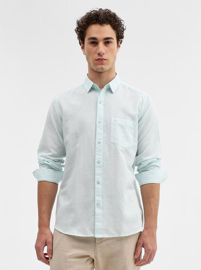 Aqua Blue Solid Slim Fit Casual Shirt | JadeBlue