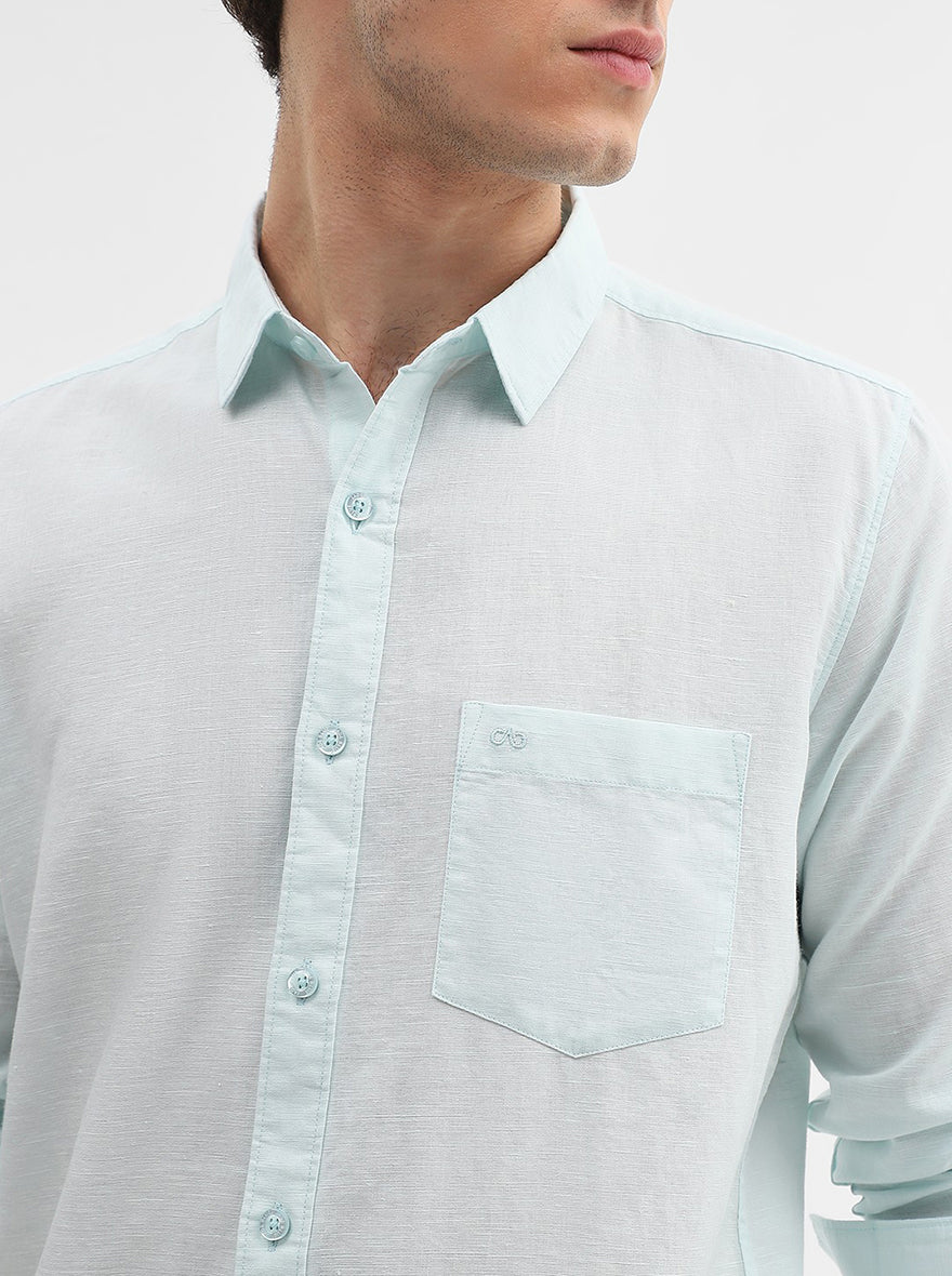 Aqua Blue Solid Slim Fit Casual Shirt | JadeBlue