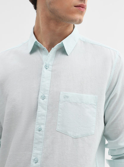 Aqua Blue Solid Slim Fit Casual Shirt | JadeBlue