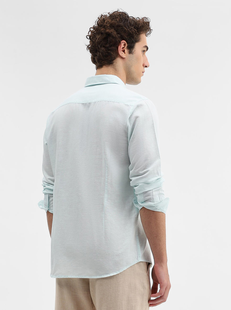 Aqua Blue Solid Slim Fit Casual Shirt | JadeBlue