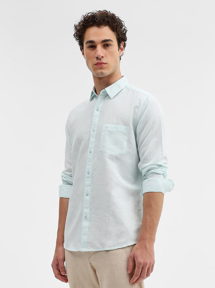 Aqua Blue Solid Slim Fit Casual Shirt | JadeBlue