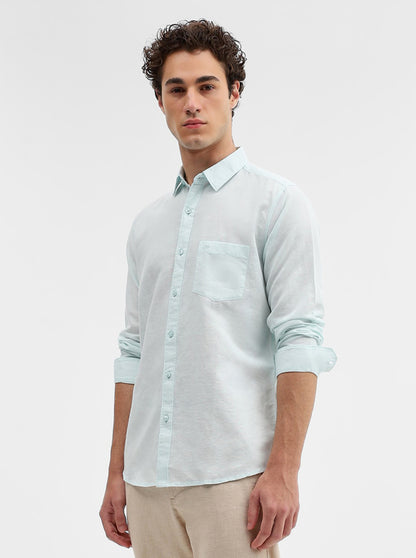 Aqua Blue Solid Slim Fit Casual Shirt | JadeBlue