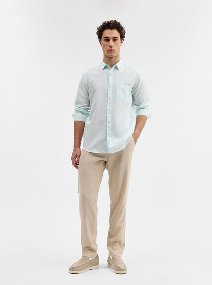 Aqua Blue Solid Slim Fit Casual Shirt | JadeBlue
