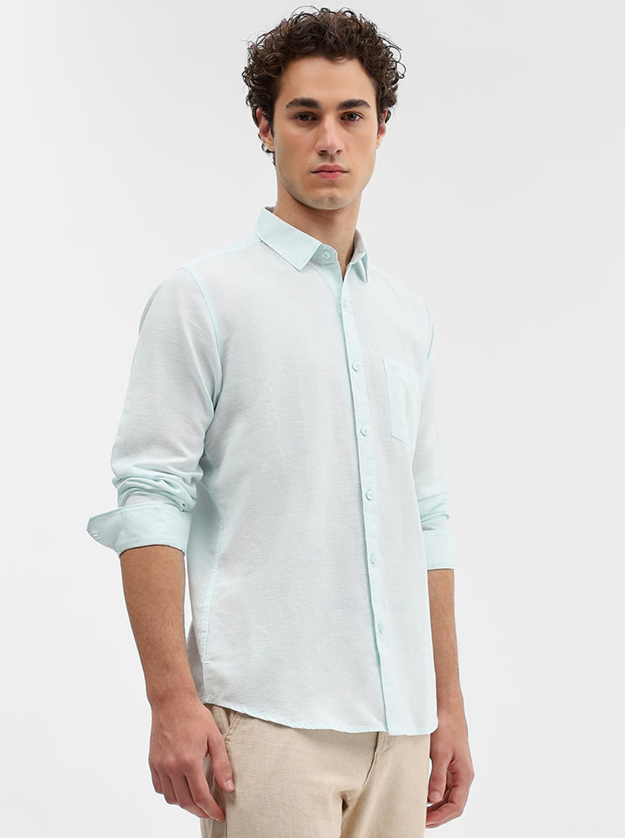 Aqua Blue Solid Slim Fit Casual Shirt | JadeBlue
