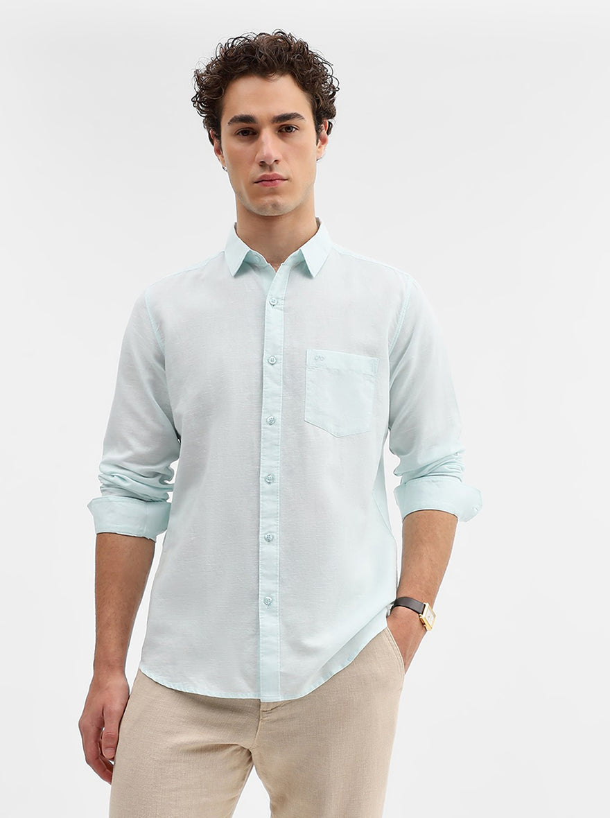 Aqua Blue Solid Slim Fit Casual Shirt | JadeBlue