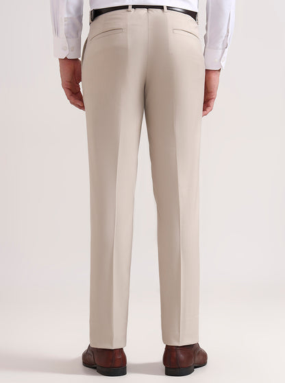 Cream Solid Slim Fit Formal Trouser | Greenfibre
