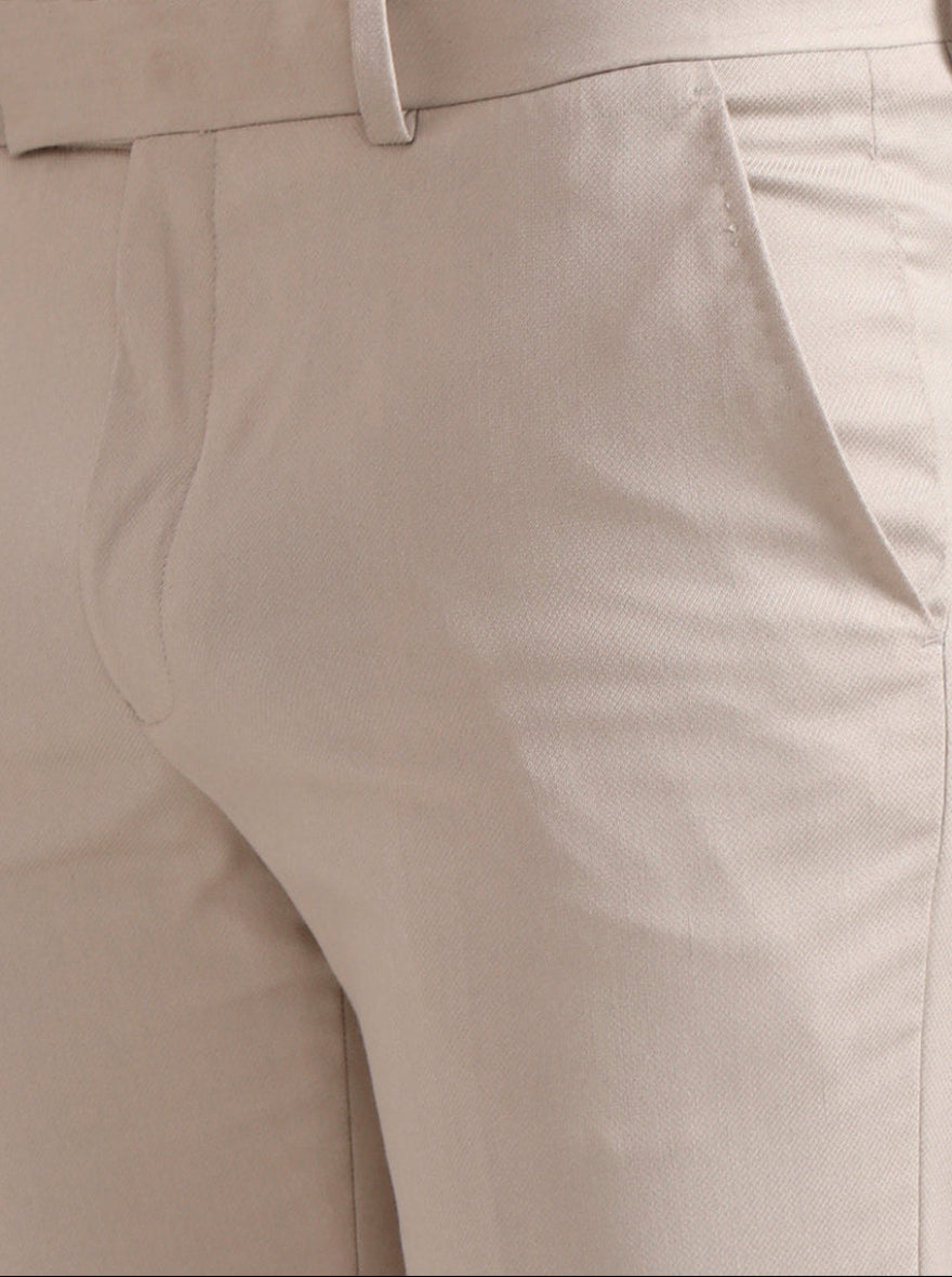 Cream Solid Slim Fit Formal Trouser | Greenfibre