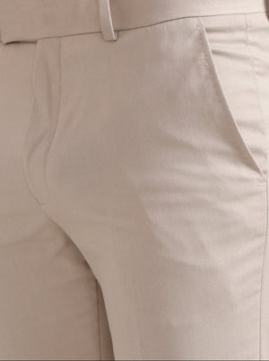 Cream Solid Slim Fit Formal Trouser | Greenfibre