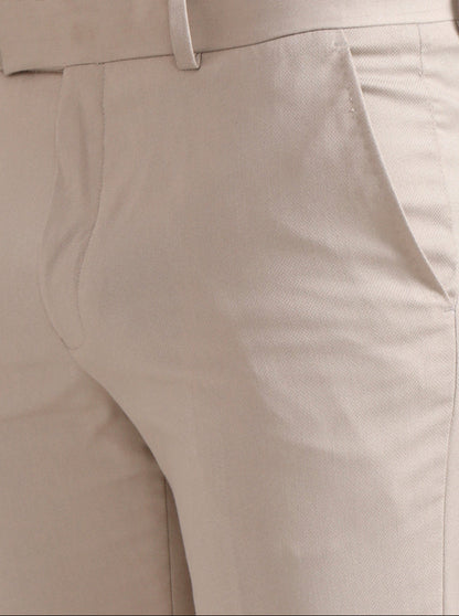 Cream Solid Slim Fit Formal Trouser | Greenfibre