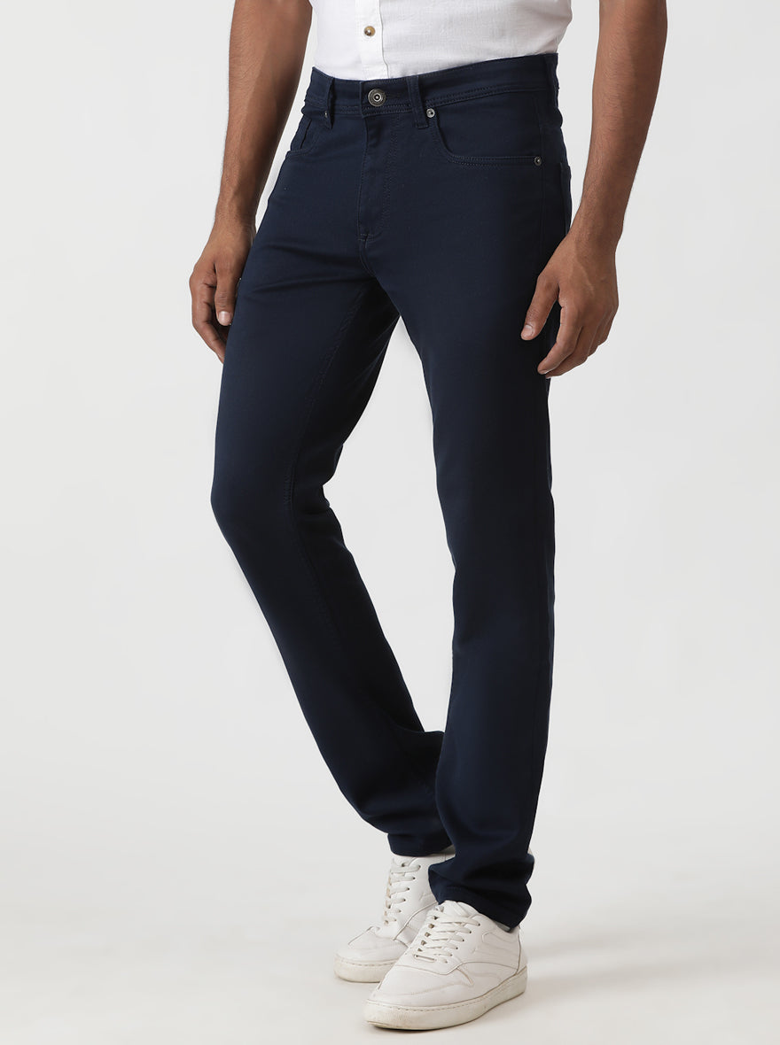 Navy Blue Solid Slim Fit Jeans | Greenfibre