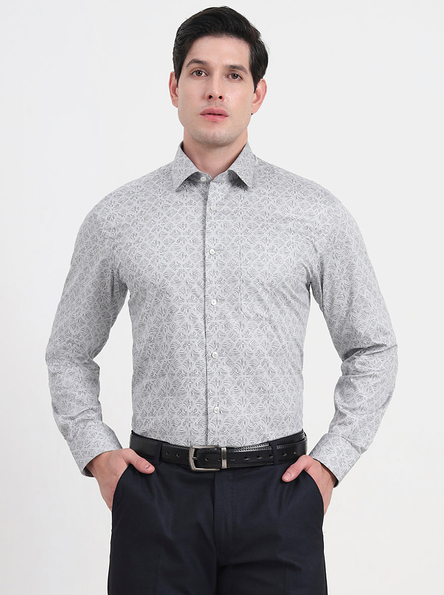 Grey & Black Printed Regular Fit Formal Shirt | JadeBlue
