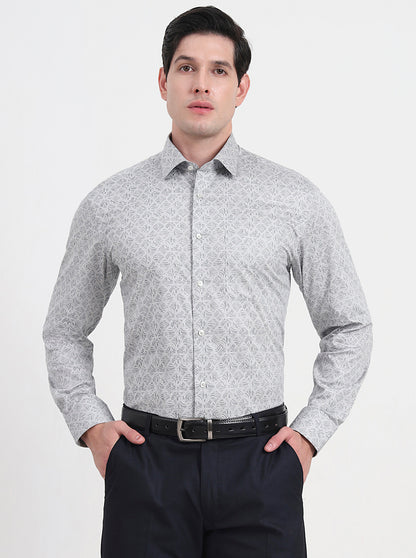 Grey & Black Printed Regular Fit Formal Shirt | JadeBlue