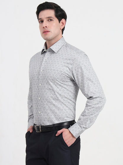 Grey & Black Printed Regular Fit Formal Shirt | JadeBlue