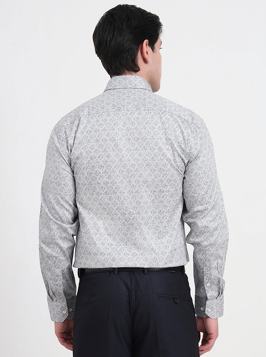 Grey & Black Printed Regular Fit Formal Shirt | JadeBlue