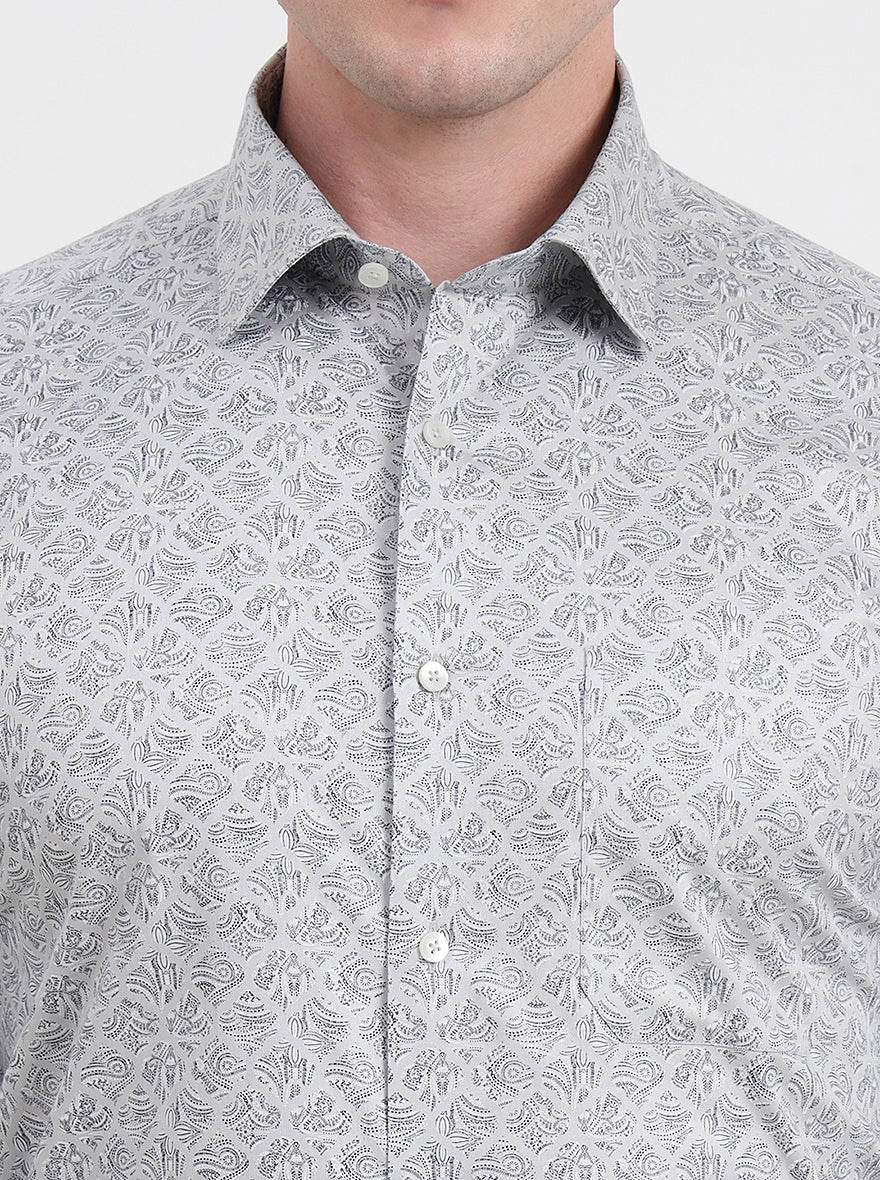 Grey & Black Printed Regular Fit Formal Shirt | JadeBlue