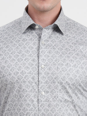 Grey & Black Printed Regular Fit Formal Shirt | JadeBlue