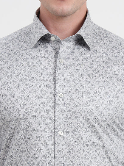 Grey & Black Printed Regular Fit Formal Shirt | JadeBlue