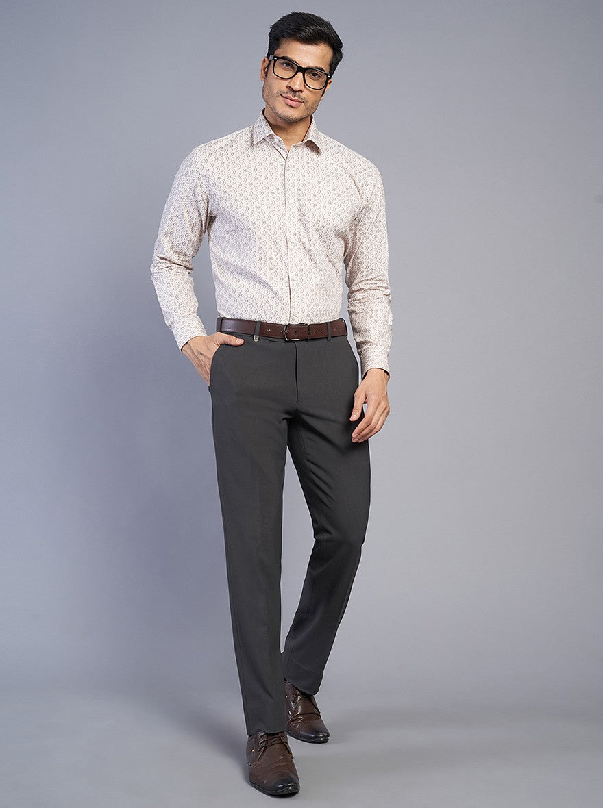 Beige Printed Regular Fit Formal Shirt | JadeBlue