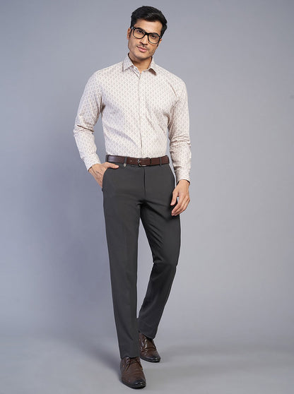 Beige Printed Regular Fit Formal Shirt | JadeBlue