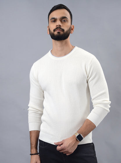White Solid Slim Fit Winter T-Shirt | JadeBlue