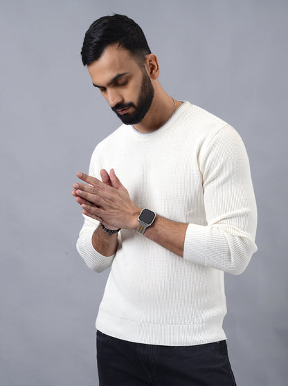 White Solid Slim Fit Winter T-Shirt | JadeBlue