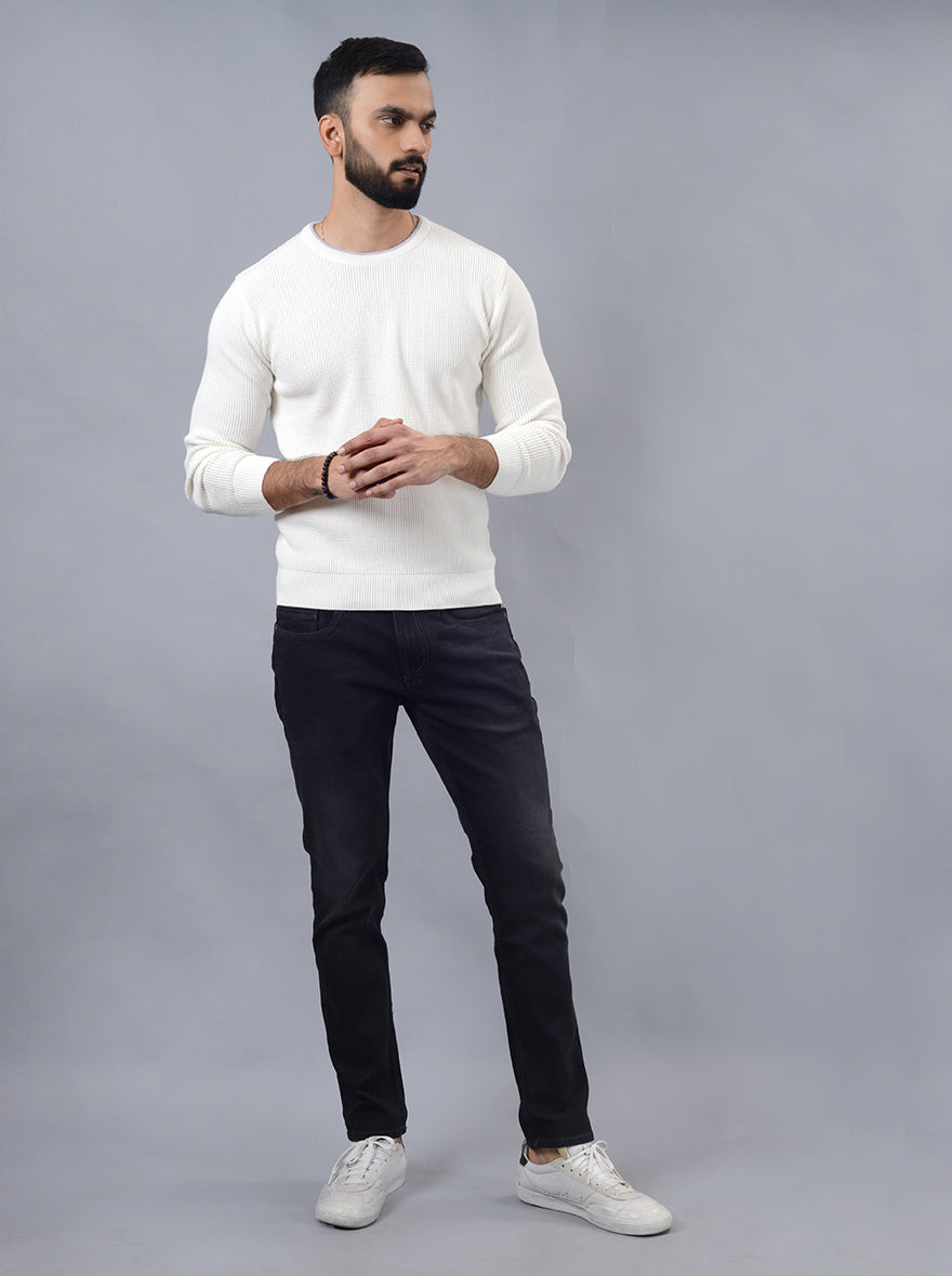 White Solid Slim Fit Winter T-Shirt | JadeBlue