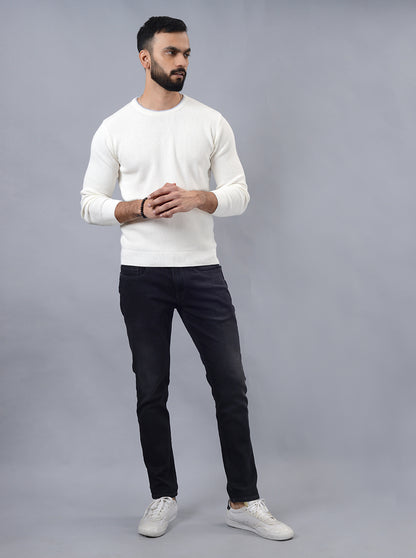 White Solid Slim Fit Winter T-Shirt | JadeBlue