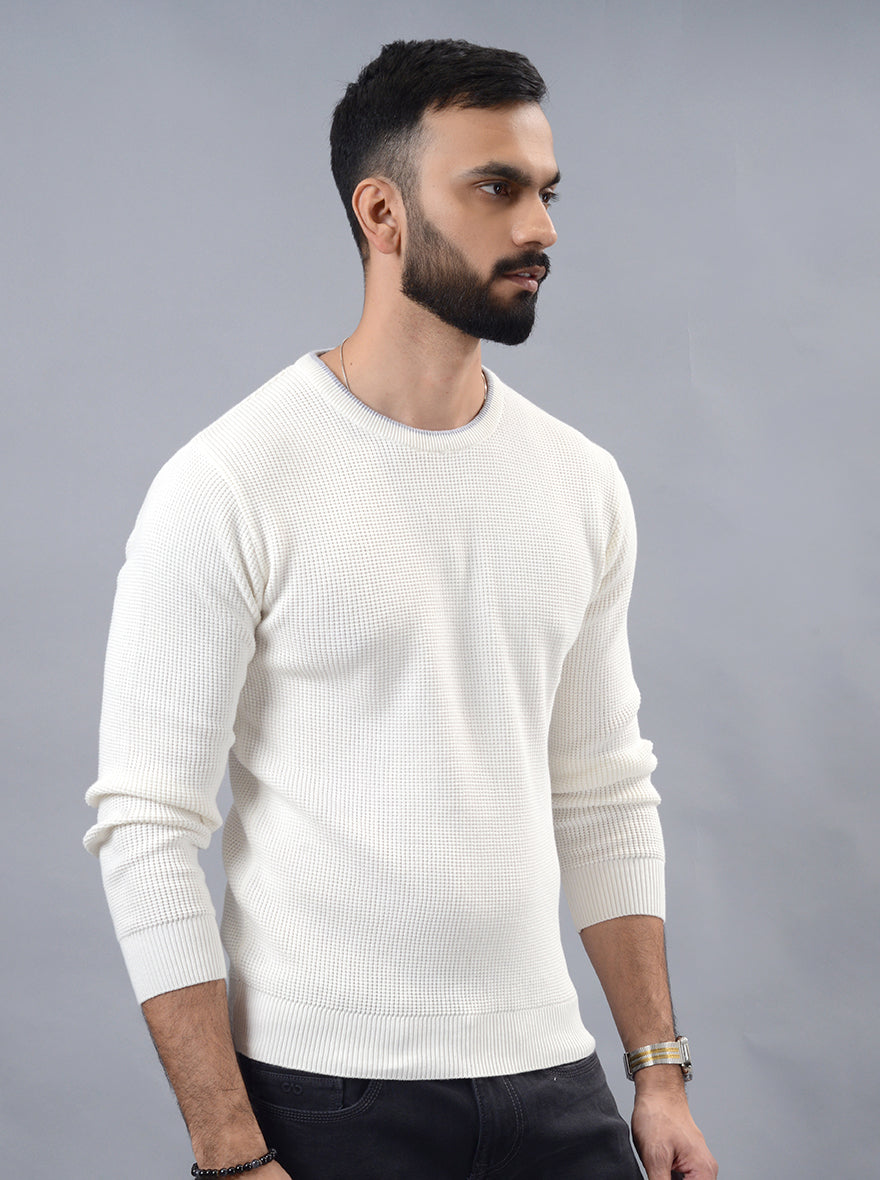 White Solid Slim Fit Winter T-Shirt | JadeBlue