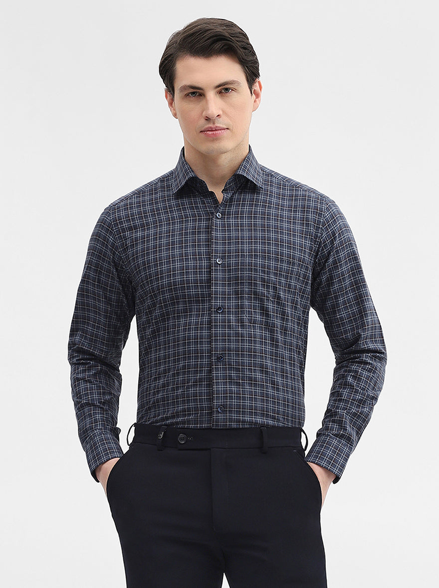 Blue Checked Slim Fit Formal Shirt | Metal