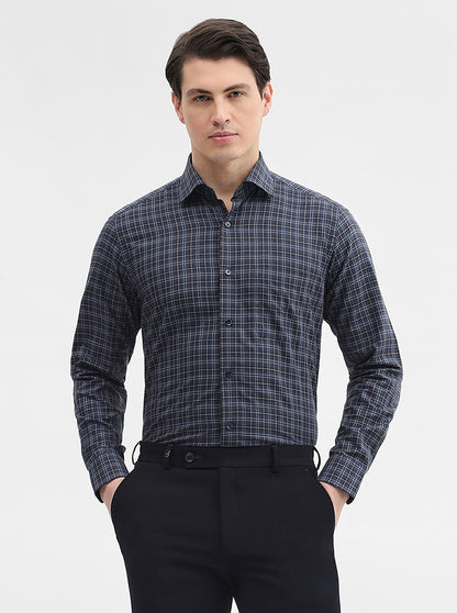 Blue Checked Slim Fit Formal Shirt | Metal