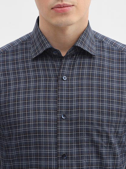Blue Checked Slim Fit Formal Shirt | Metal